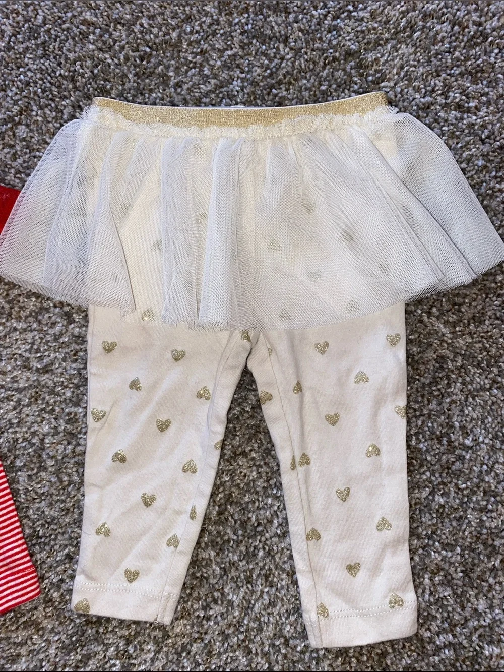 🖤 Carter's Red Striped Tutu & White Gold Heart Tutu Leggings 6 Months Bundle